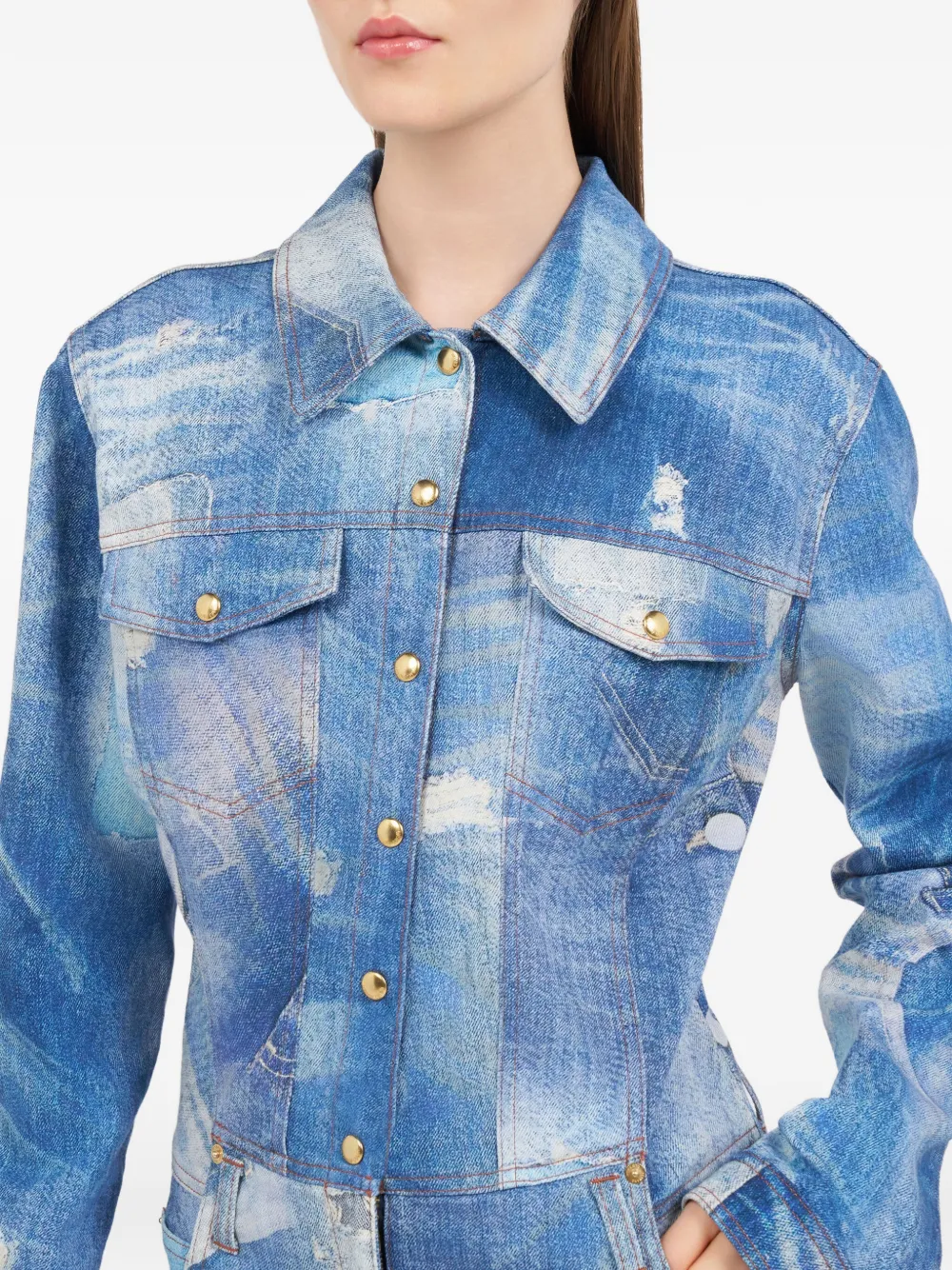 Roberto Cavalli Denim jumpsuit met patchwork Blauw