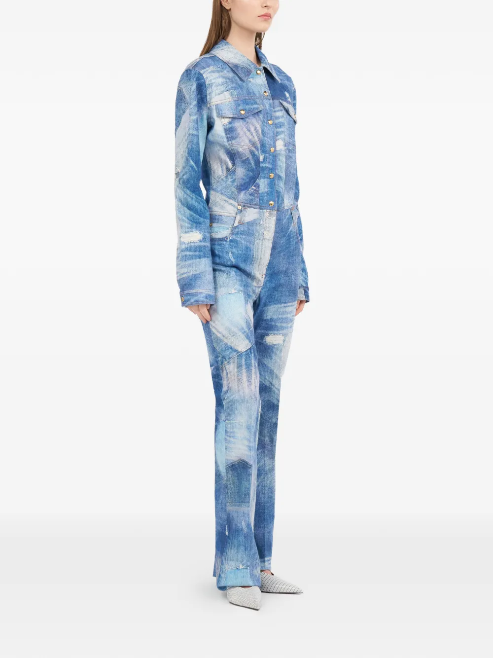  Roberto Cavalli Patchwork-effect Denim Jumpsuit - Blue 