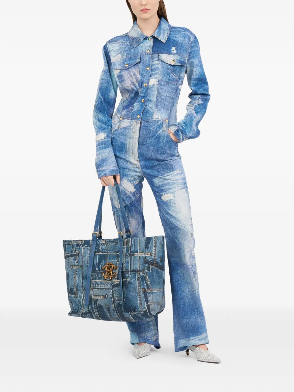  Roberto Cavalli Patchwork-effect Denim Jumpsuit - Blue 