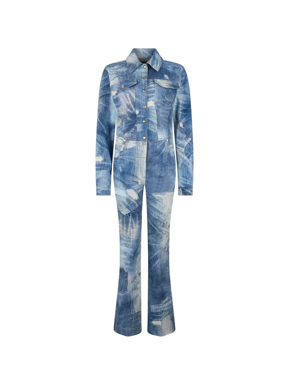 Roberto Cavalli patchwork-effect denim jumpsuit - Blu