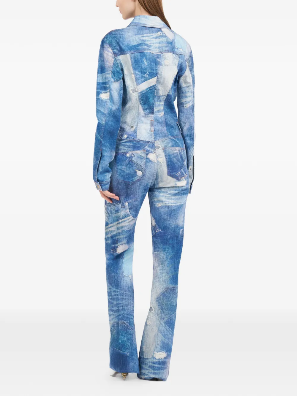 Roberto Cavalli Denim jumpsuit met patchwork Blauw
