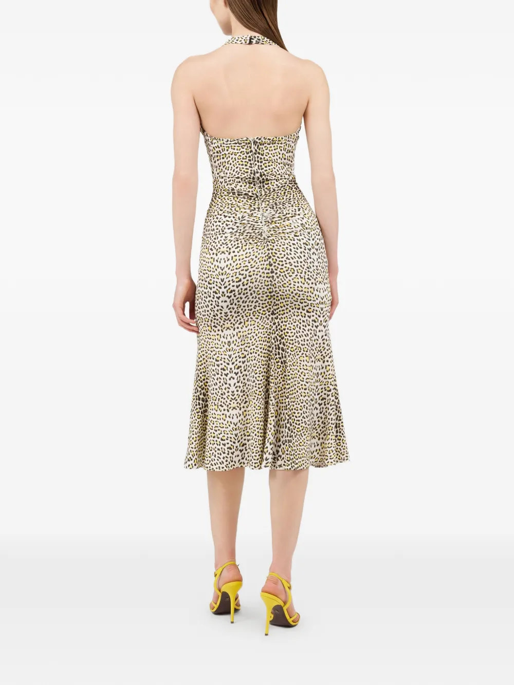 Roberto Cavalli Halter midi-jurk met dierenprint Beige