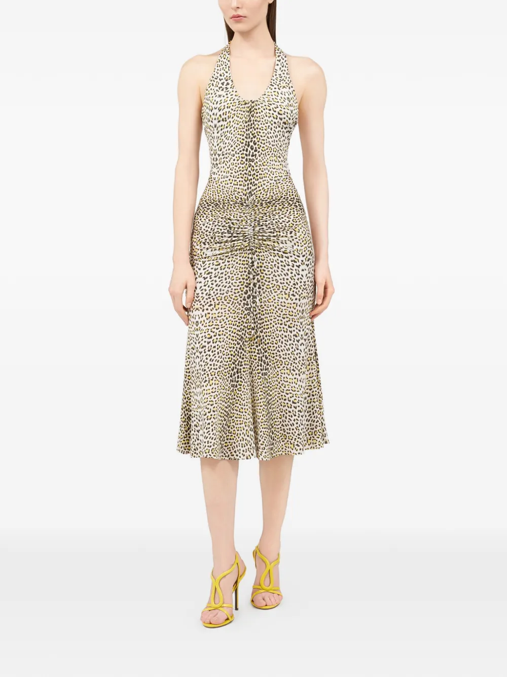 Roberto Cavalli Halter midi-jurk met dierenprint Beige