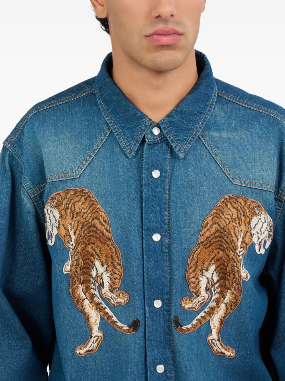 Roberto Cavalli Overhemd met tijgerapplicatie Blauw