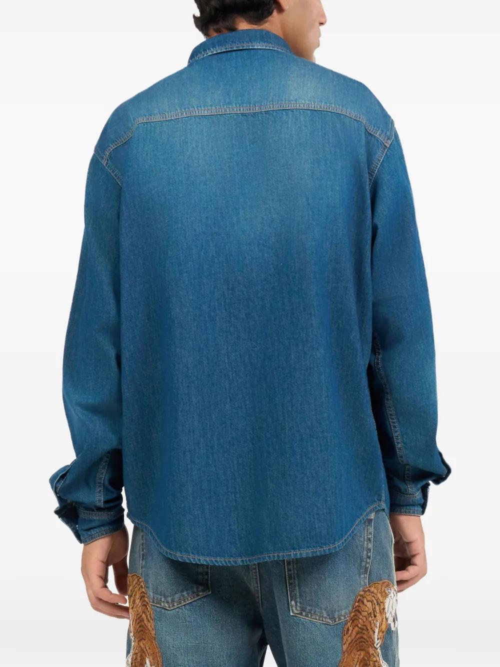 Roberto Cavalli Overhemd met tijgerapplicatie Blauw