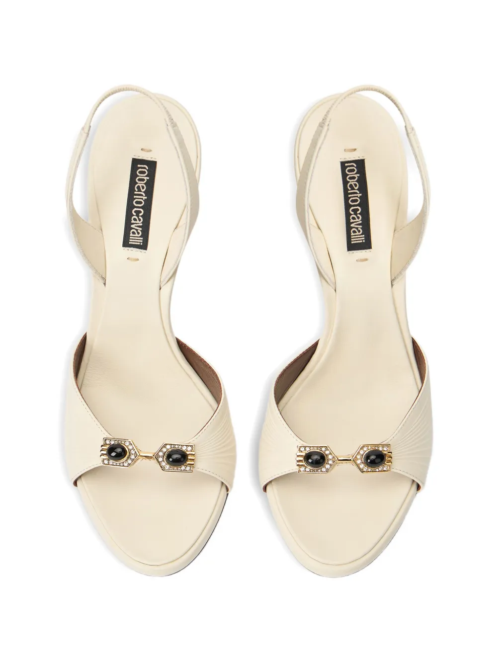 Roberto Cavalli jewelled-buckle snake-detail sandals Beige