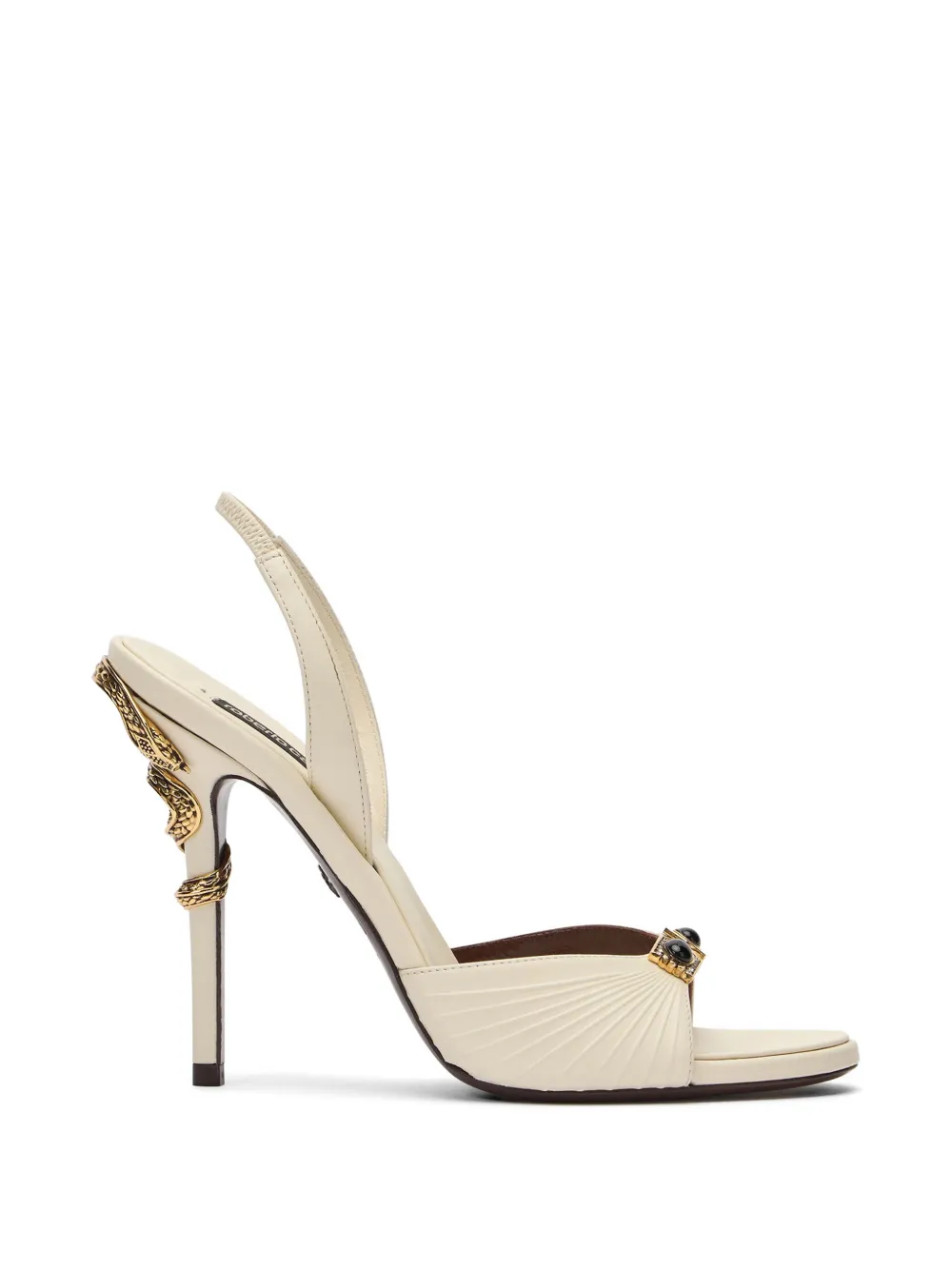 Roberto Cavalli jewelled-buckle snake-detail sandals Beige
