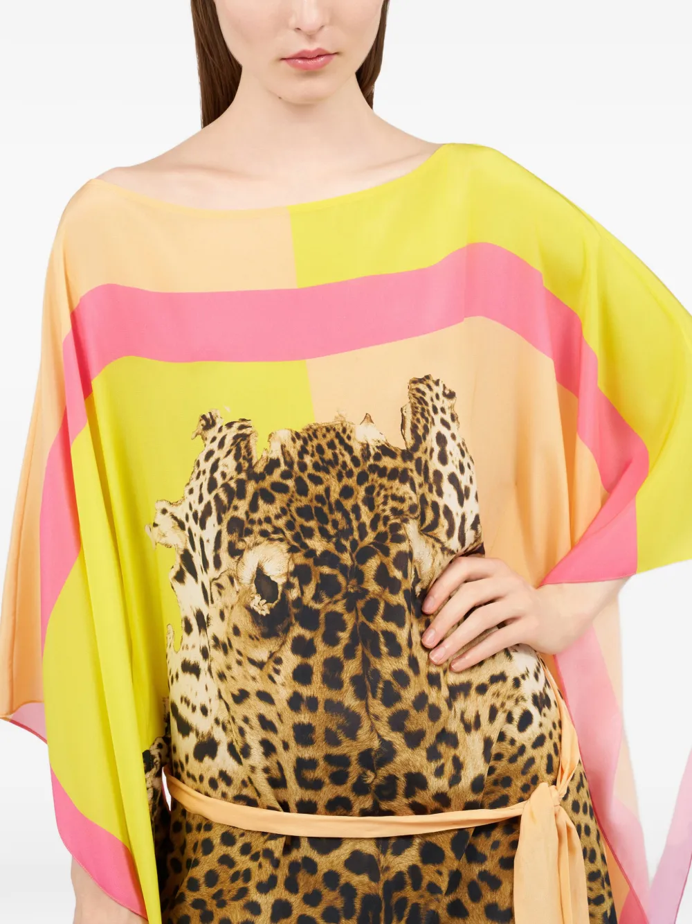 Roberto Cavalli Maxi-jurk met dierenprint en ceintuur Geel