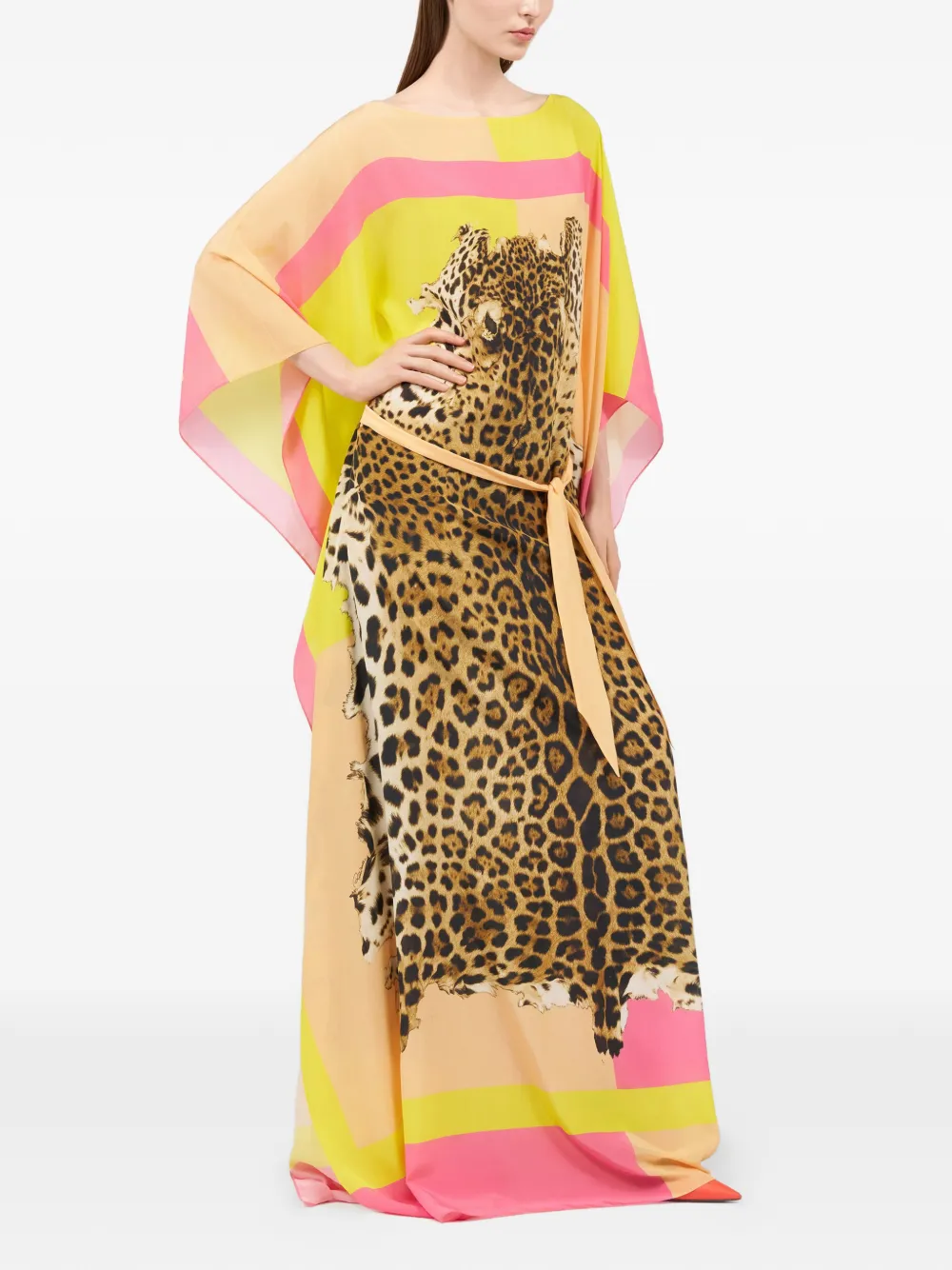 Roberto Cavalli Maxi-jurk met dierenprint en ceintuur Geel