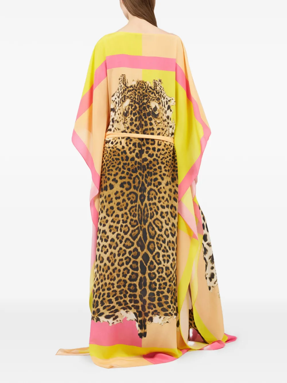 Roberto Cavalli Maxi-jurk met dierenprint en ceintuur Geel