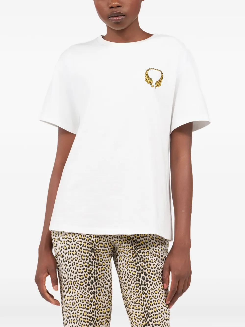 Roberto Cavalli T-shirt met geborduurde tijger Wit