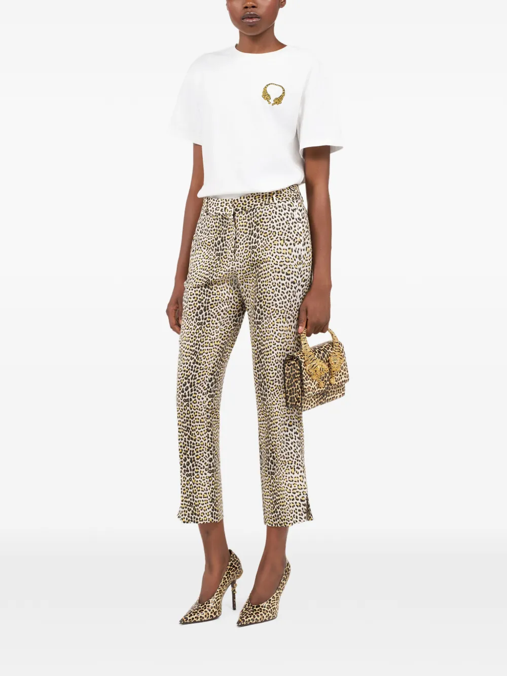 Roberto Cavalli T-shirt met geborduurde tijger Wit