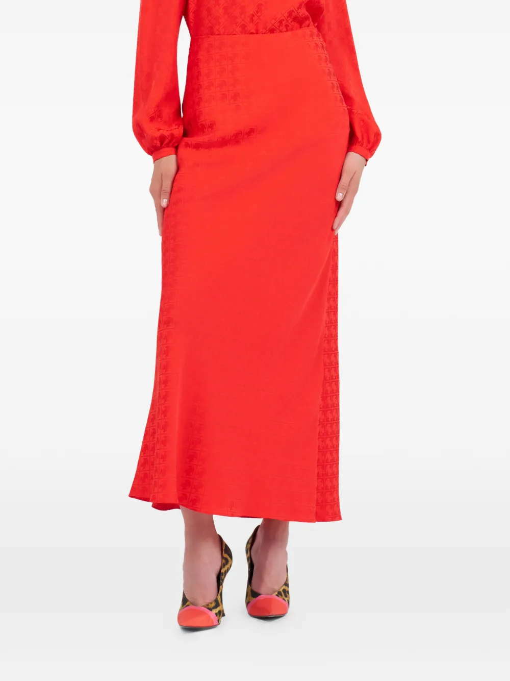  Roberto Cavalli Monogram-pattern Maxi Skirt - Red 