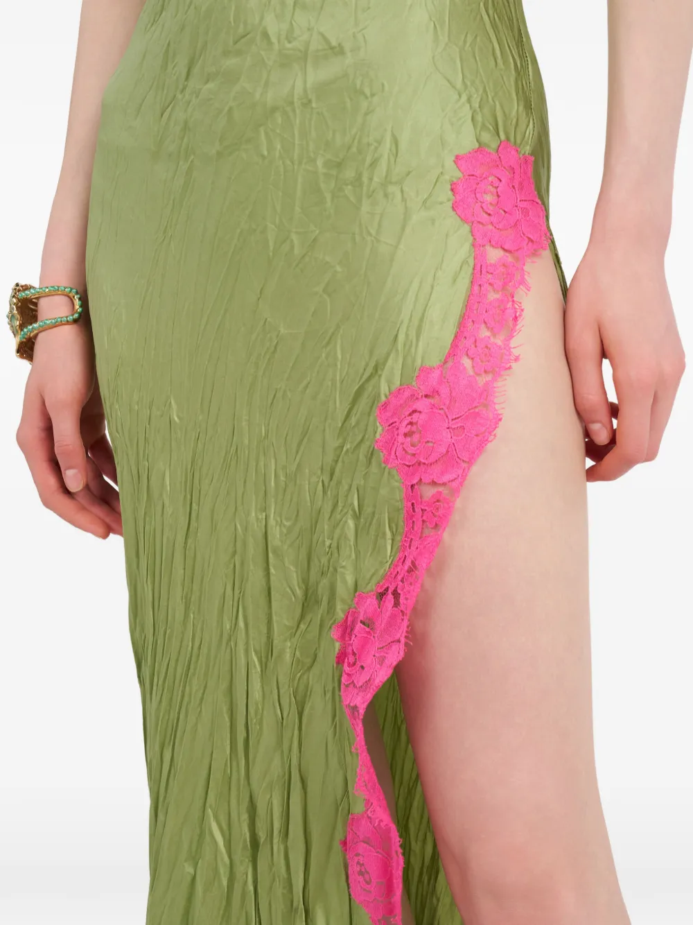 Roberto Cavalli Halterjurk met afwerking van kant Groen