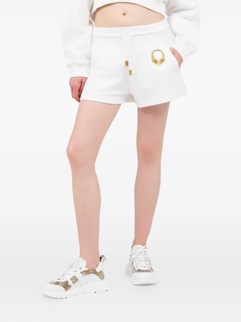 Roberto Cavalli tiger-motif drawstring shorts - Bianco