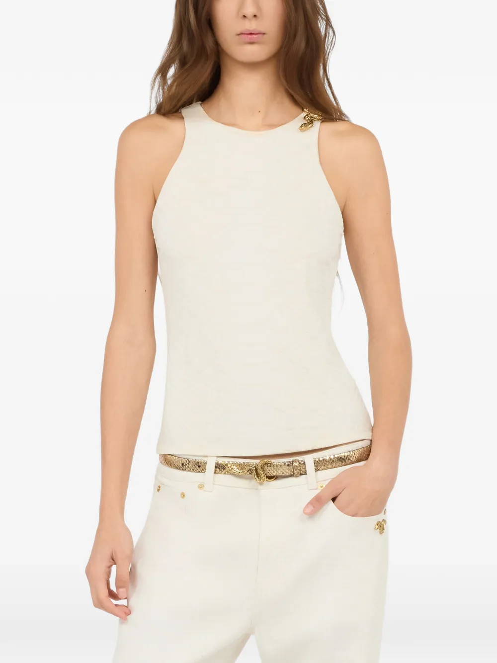  Roberto Cavalli Snake Scale Sleeveless Top - Neutrals 
