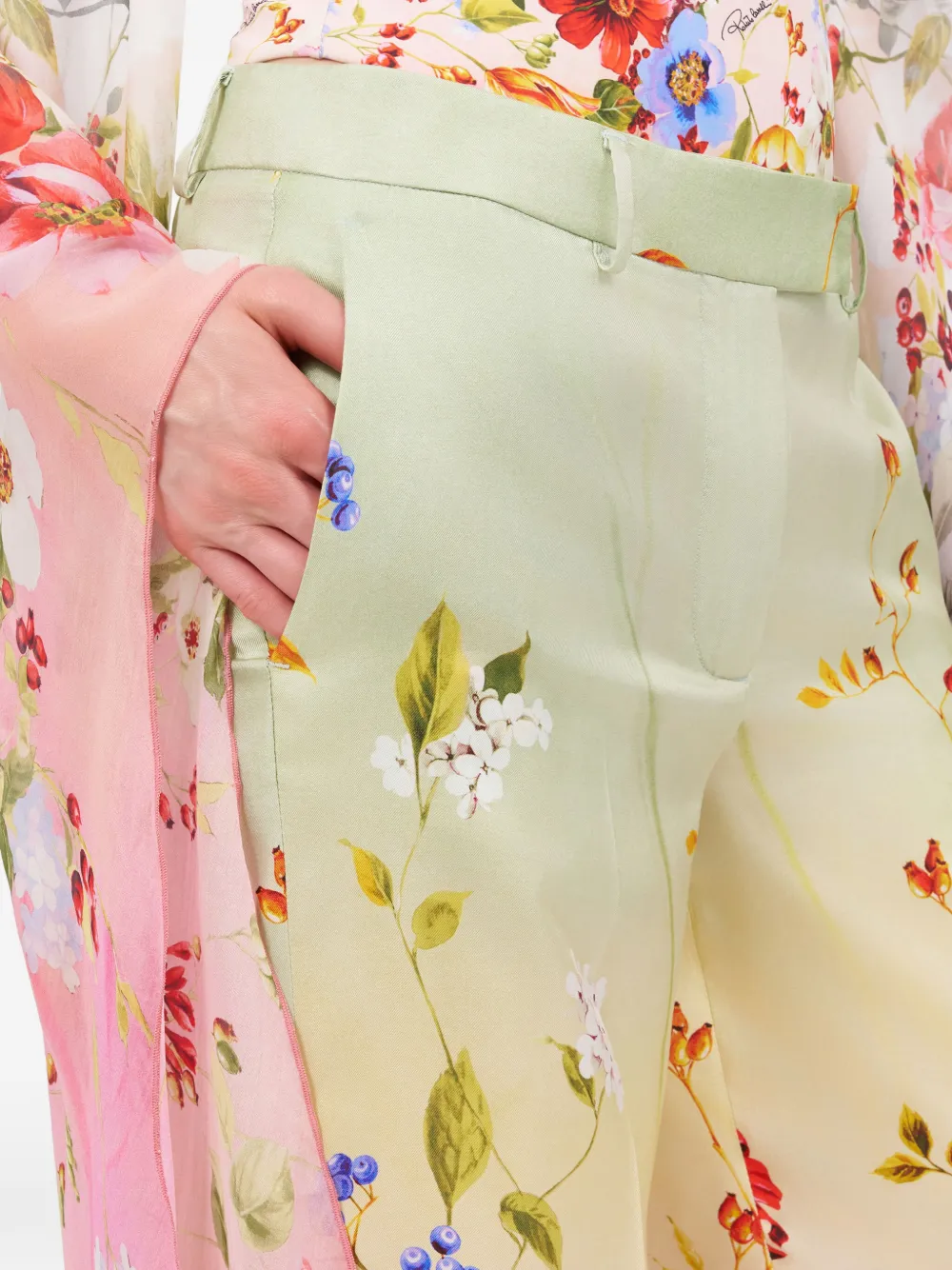 Roberto Cavalli Broek met bloemenprint Groen