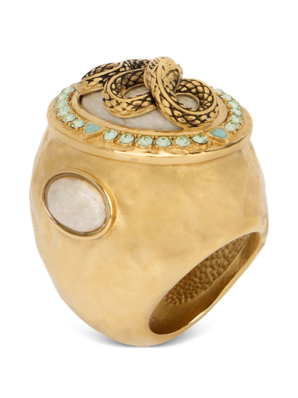  Roberto Cavalli Snake And Gemstone Ring - Gold 