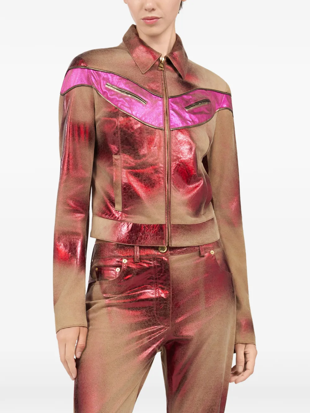  Roberto Cavalli Metallic-finish Leather Jacket - Red 