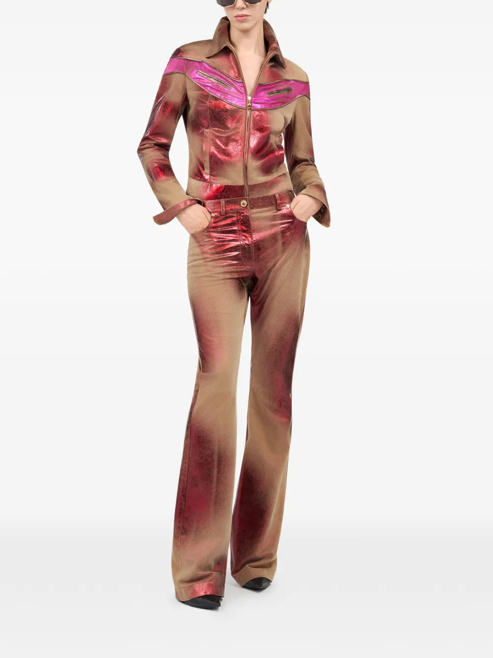  Roberto Cavalli Metallic-finish Leather Jacket - Red 
