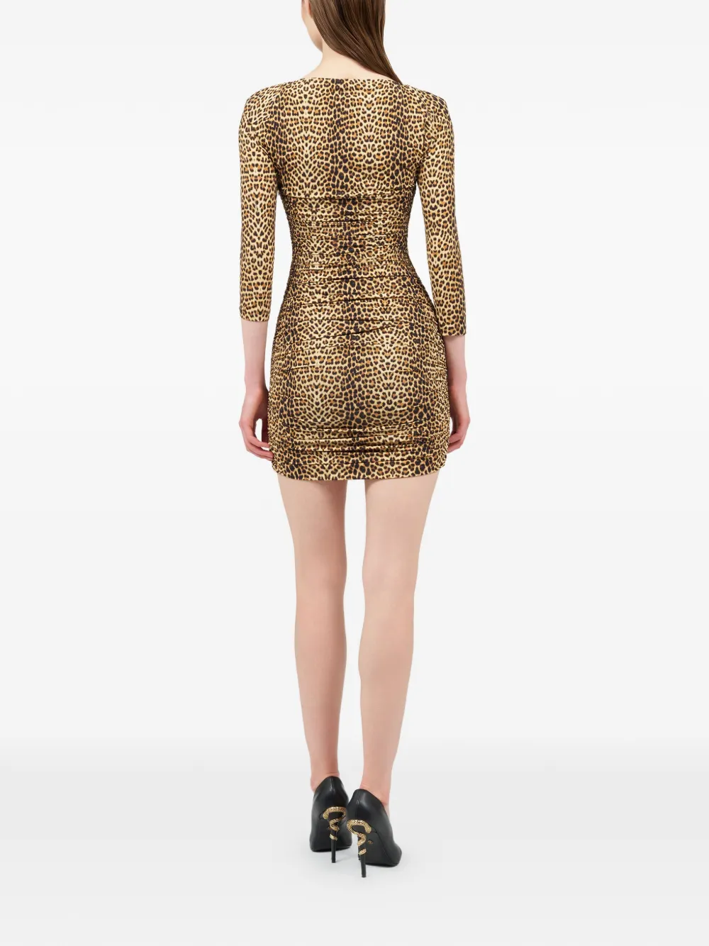 Roberto Cavalli Mini-jurk met dierenprint en uitgesneden details Beige