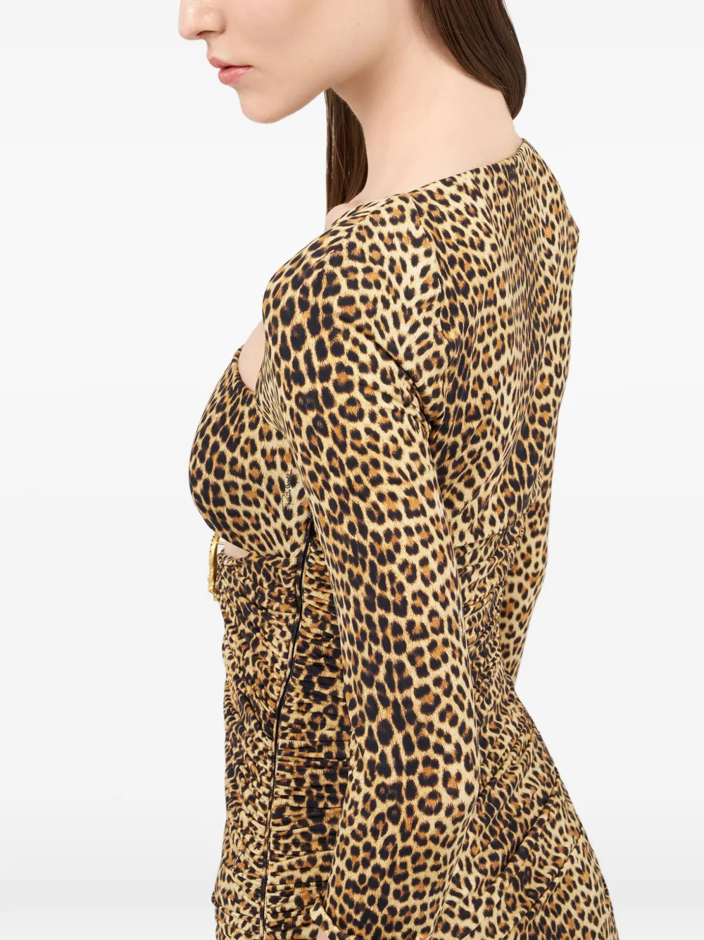 Roberto Cavalli Mini-jurk met dierenprint en uitgesneden details Beige