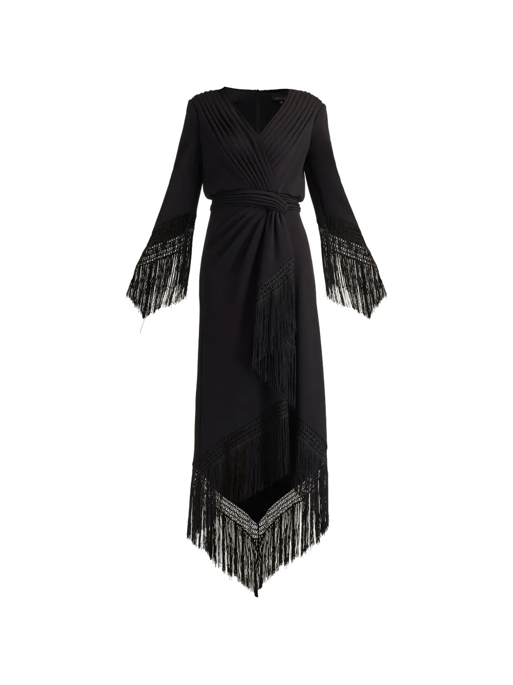 Tadashi Shoji fringed V-neck midi dress - Black
