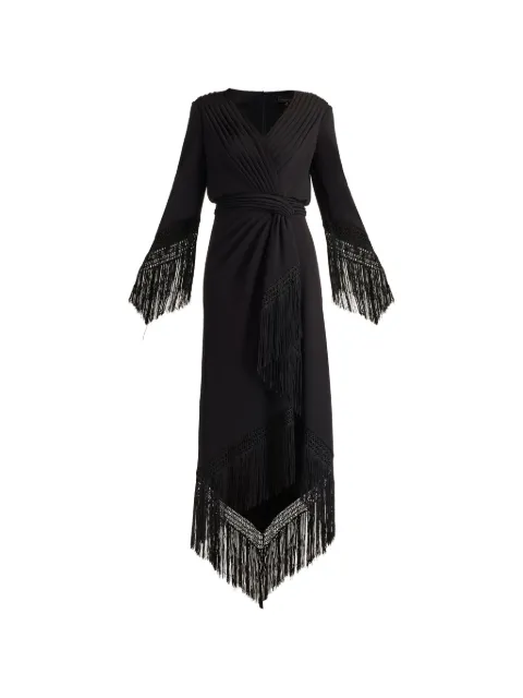 Tadashi Shoji 프린지 V넥 미디 드레스