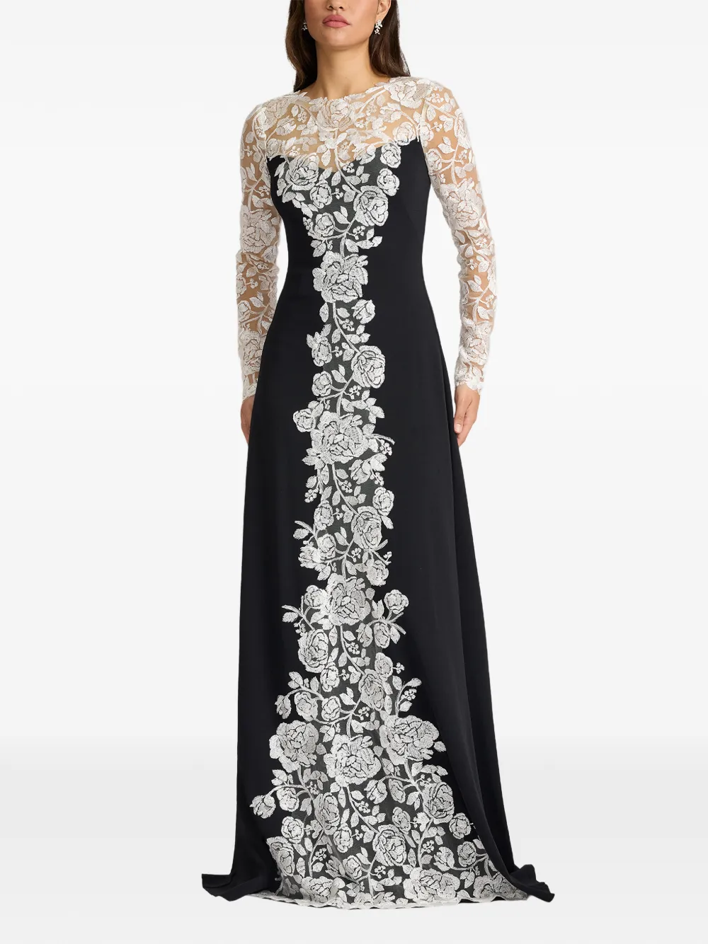 Tadashi Shoji Jurk met bloemenkant Zwart