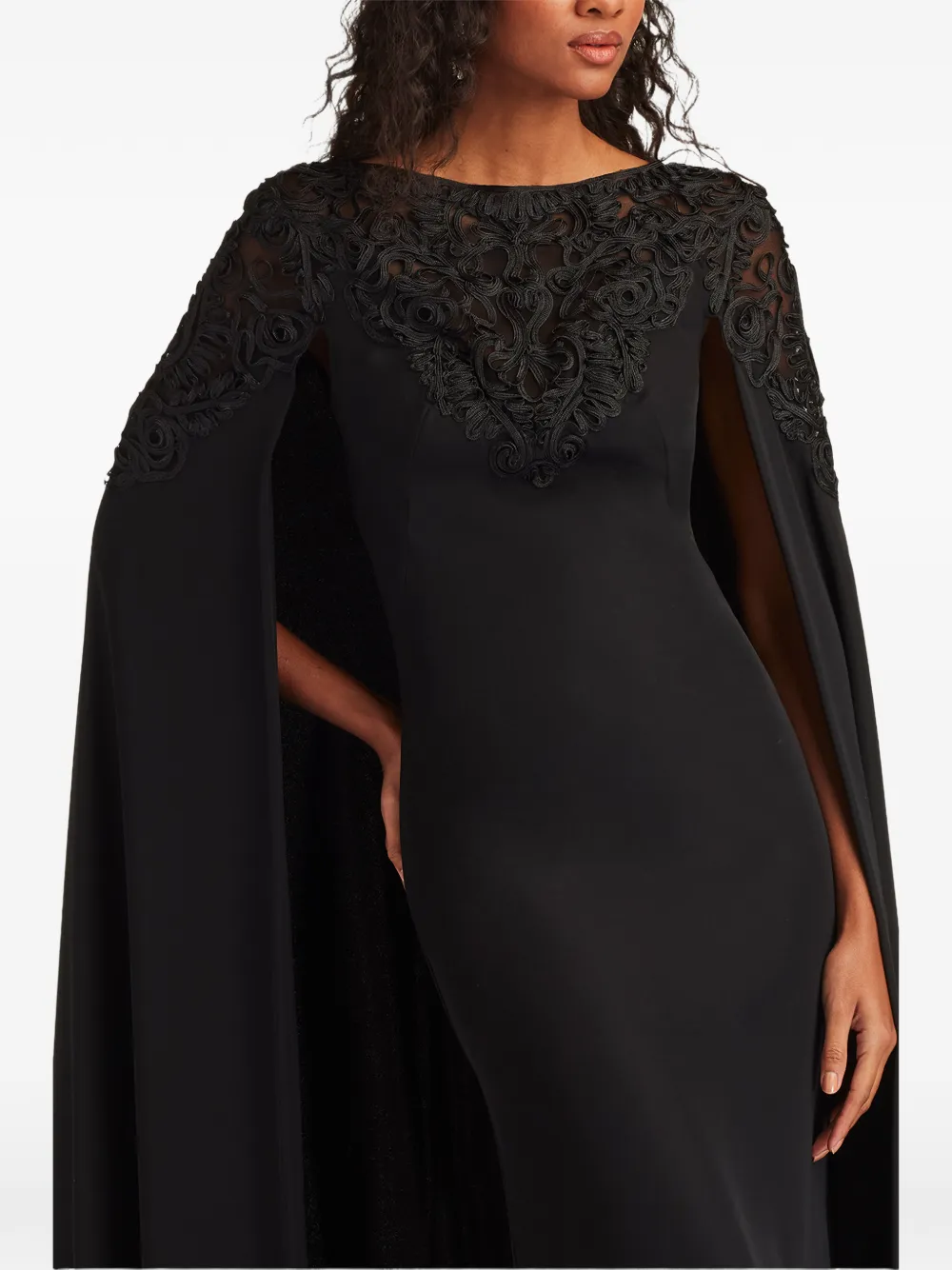 Tadashi Shoji Maxi-jurk met cape Zwart