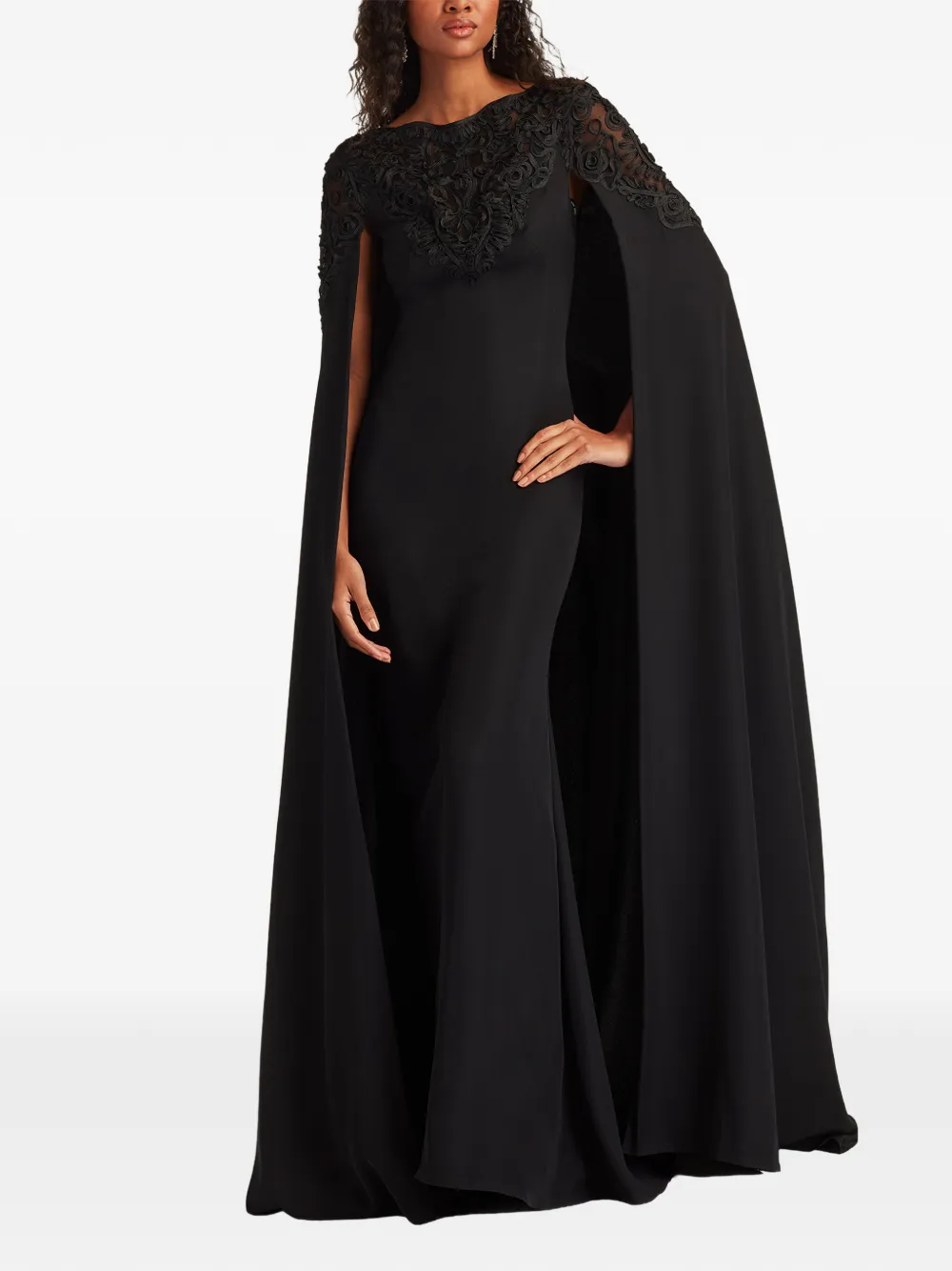 Tadashi Shoji Maxi-jurk met cape Zwart