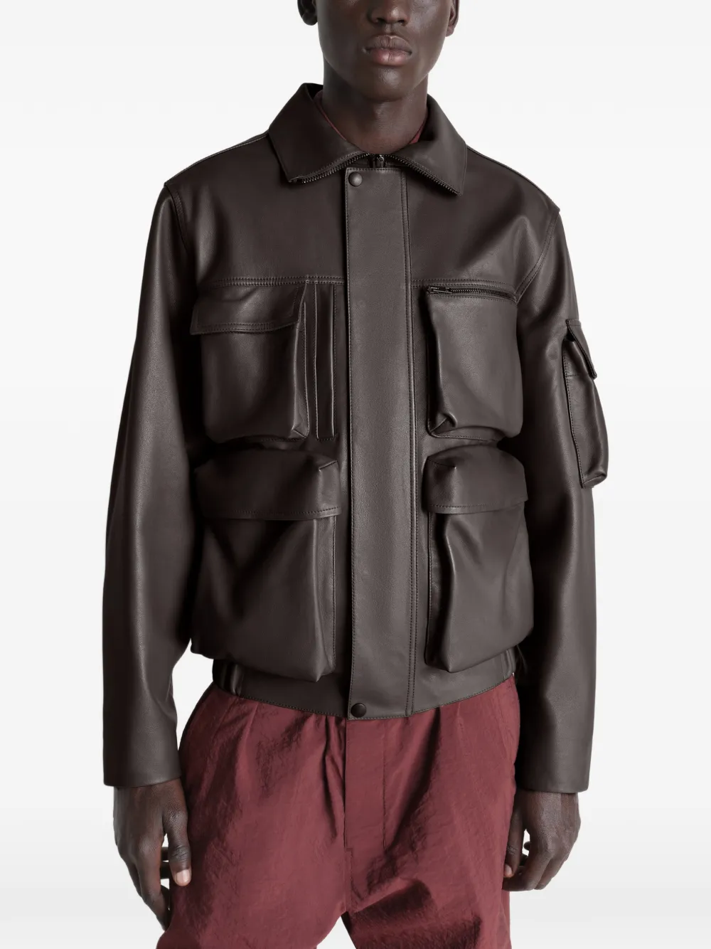  Lemaire Multi-pocket Leather Jacket - Brown 