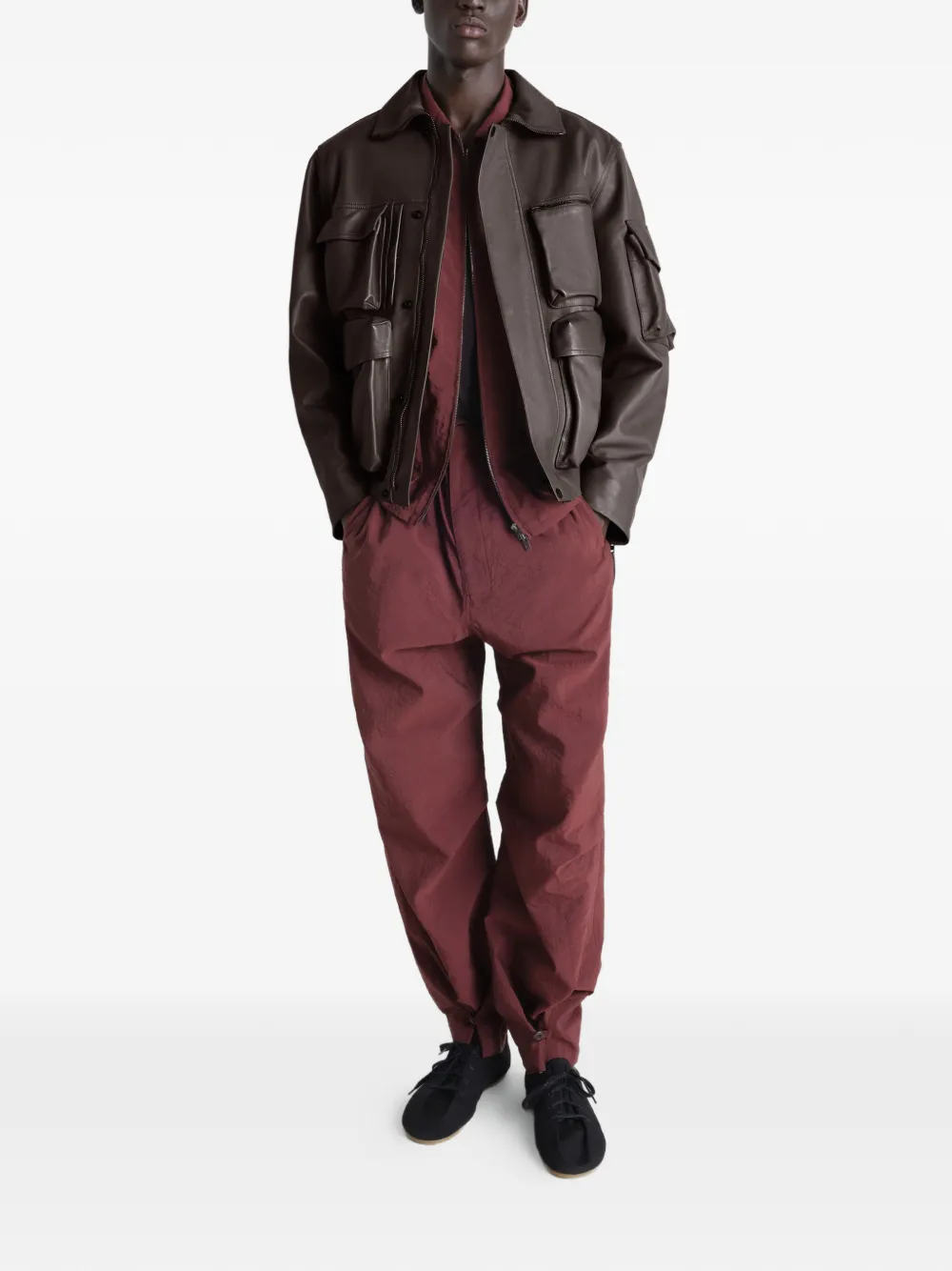  Lemaire Multi-pocket Leather Jacket - Brown 