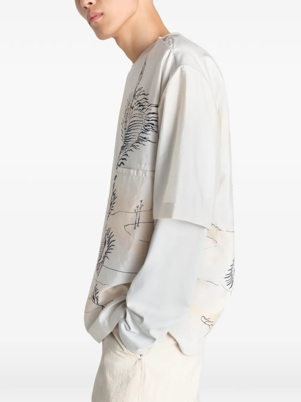 LEMAIRE Zijden top met print en knopen Beige