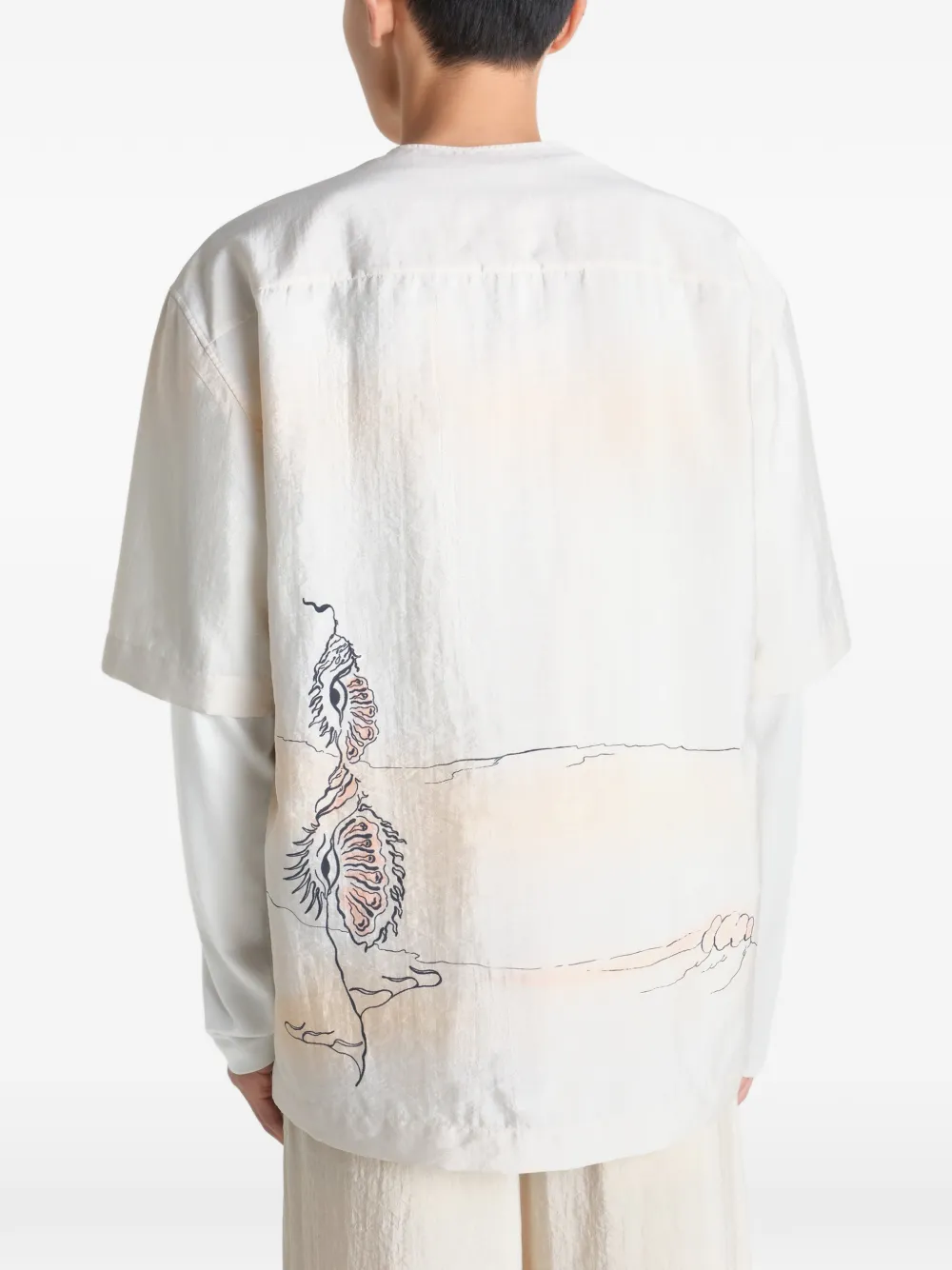 LEMAIRE Zijden top met print en knopen Beige