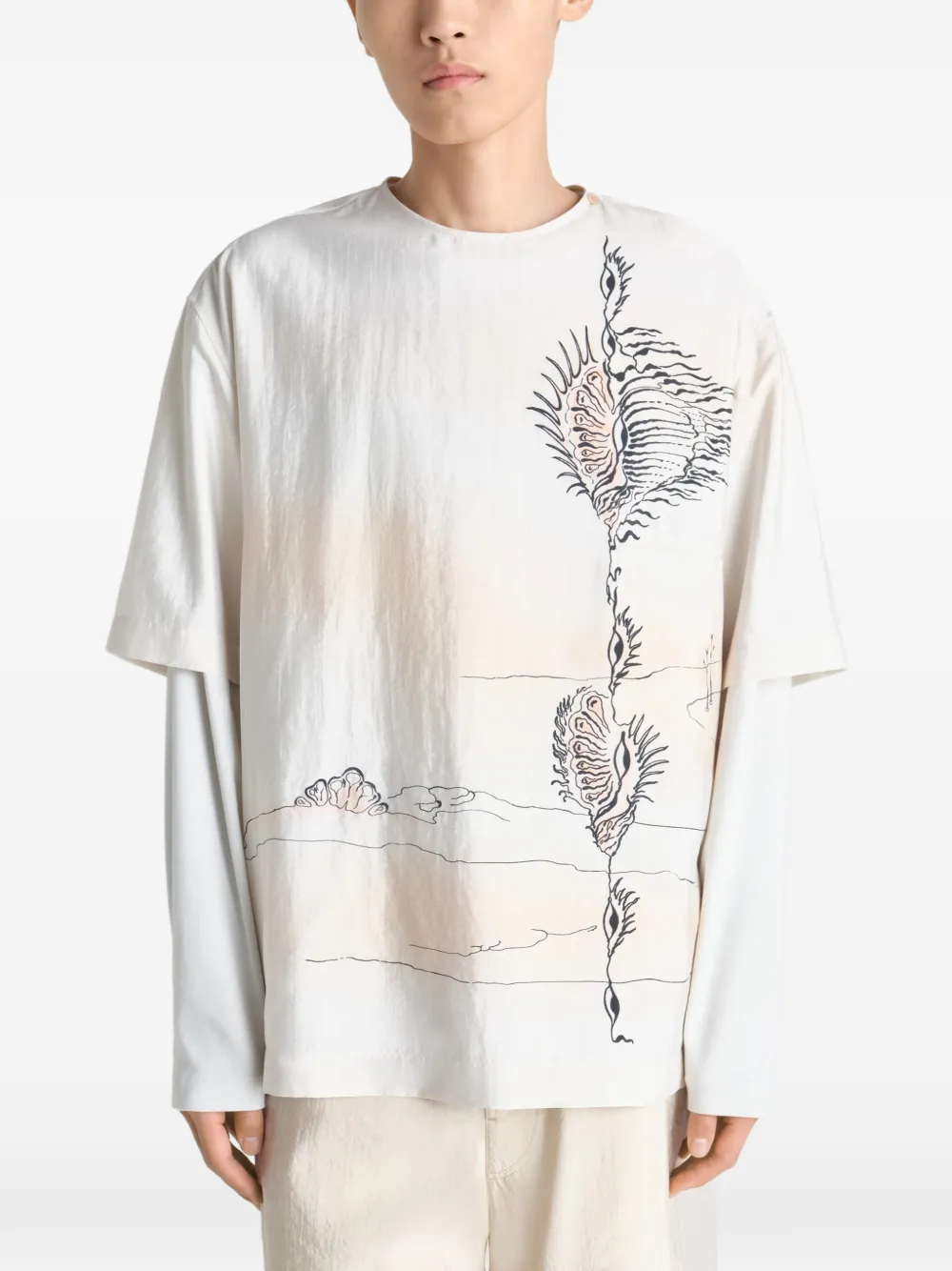 LEMAIRE Zijden top met print en knopen Beige