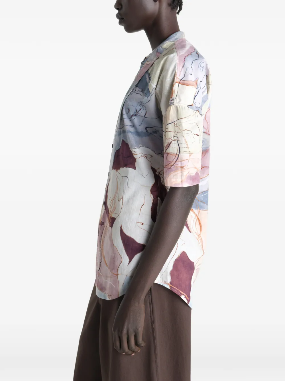LEMAIRE Blouse met sjaal-detail en print Beige