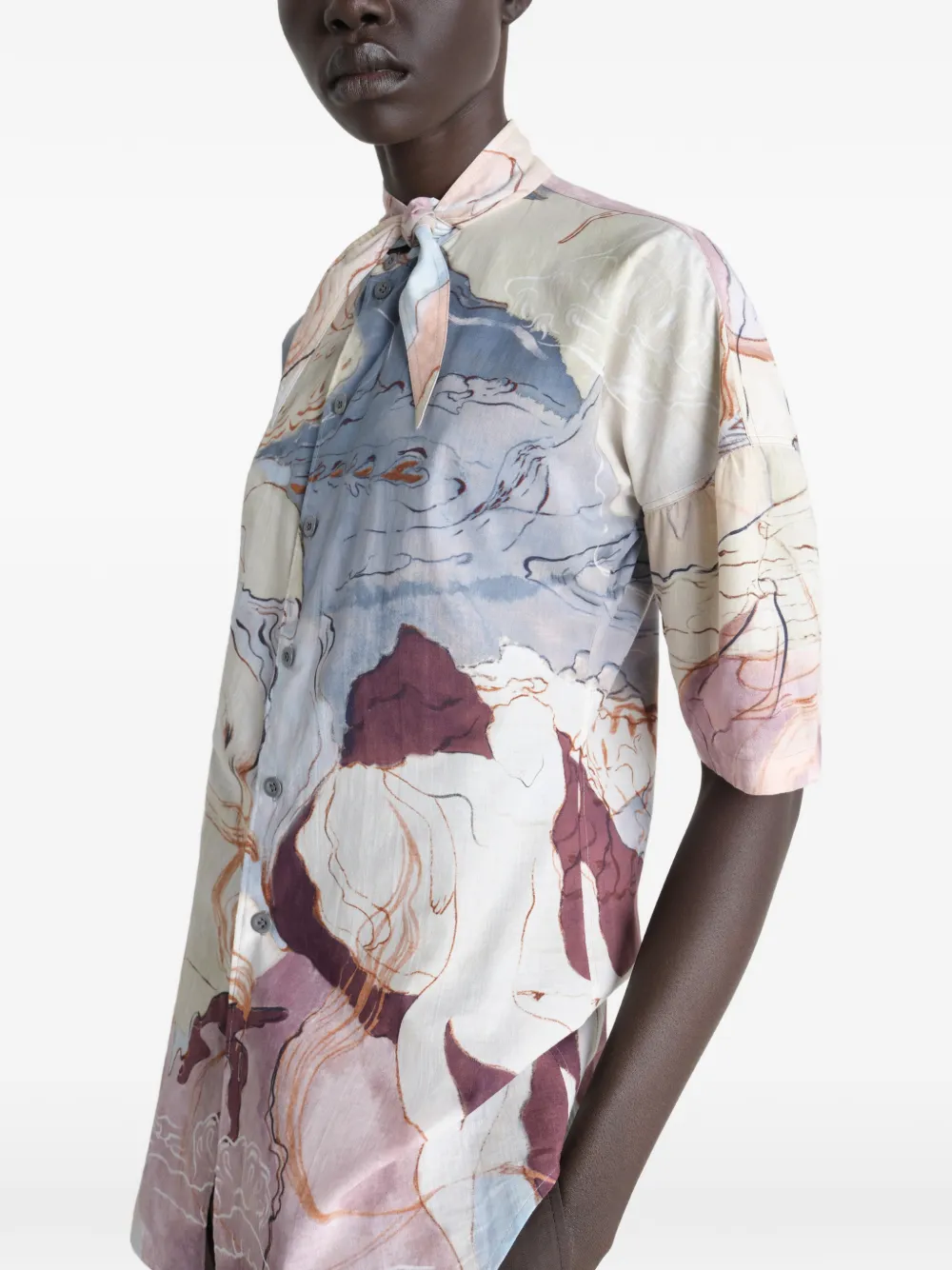 LEMAIRE Blouse met sjaal-detail en print Beige