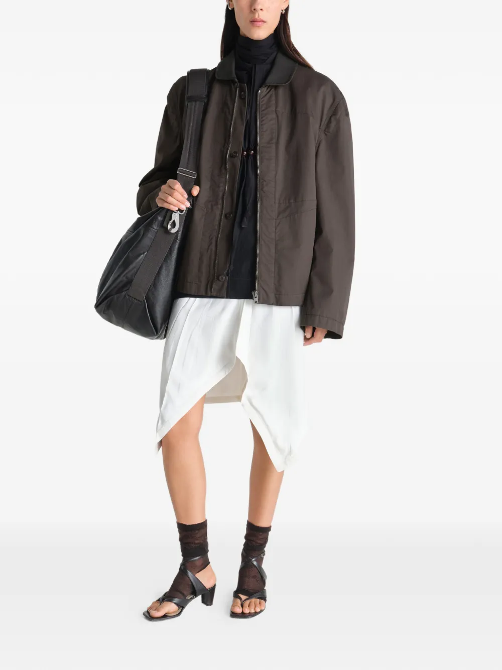 LEMAIRE Twill jack met leren kraag Bruin