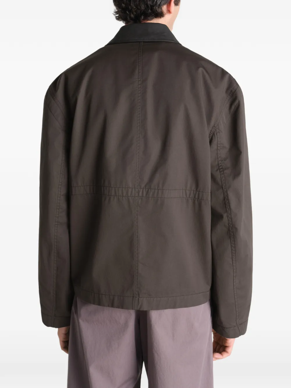 LEMAIRE Twill jack met leren kraag Bruin
