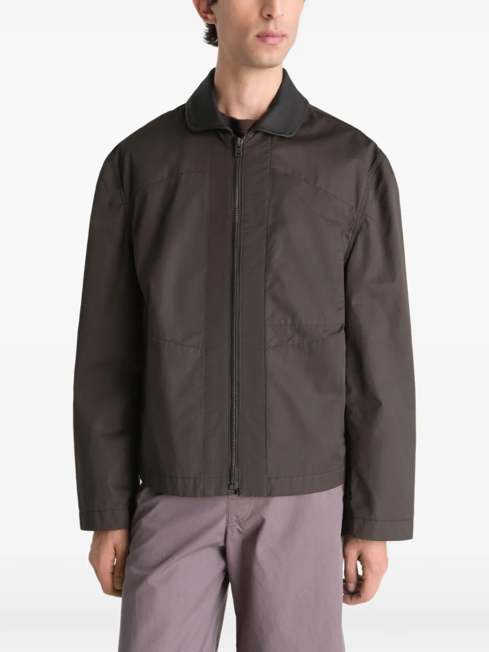 LEMAIRE Twill jack met leren kraag Bruin
