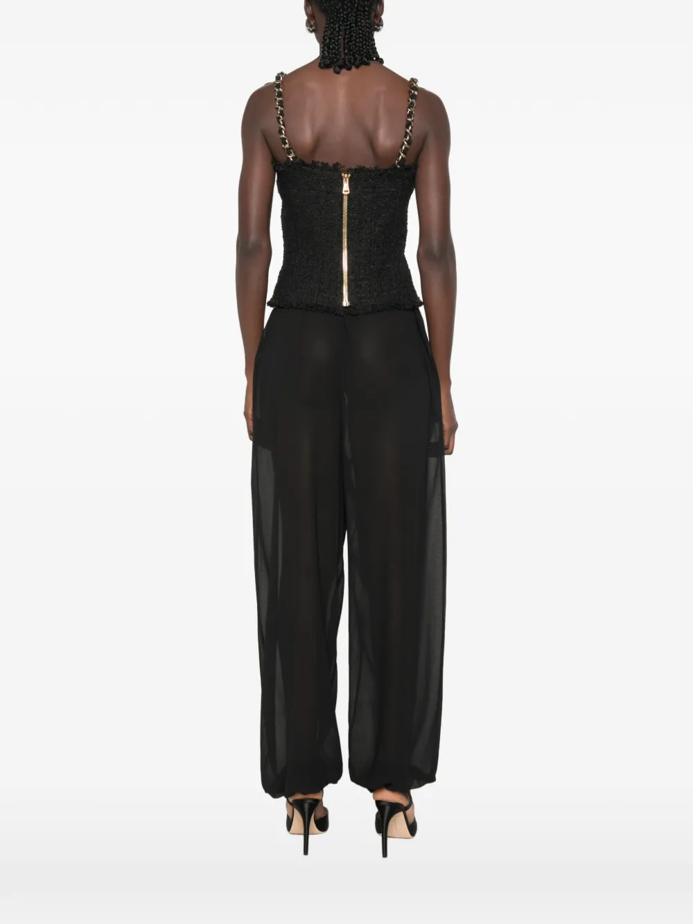 Balmain Tweed top met kettingbandje Zwart