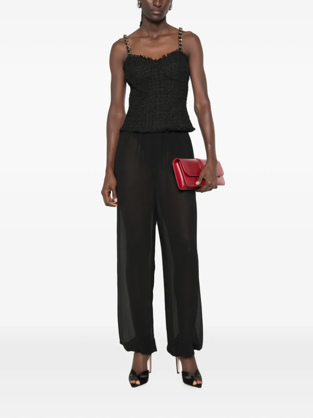 Balmain Tweed top met kettingbandje Zwart