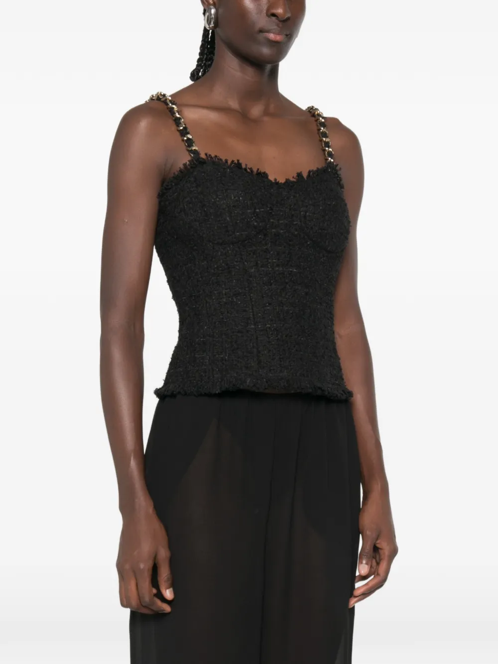 Balmain Tweed top met kettingbandje Zwart