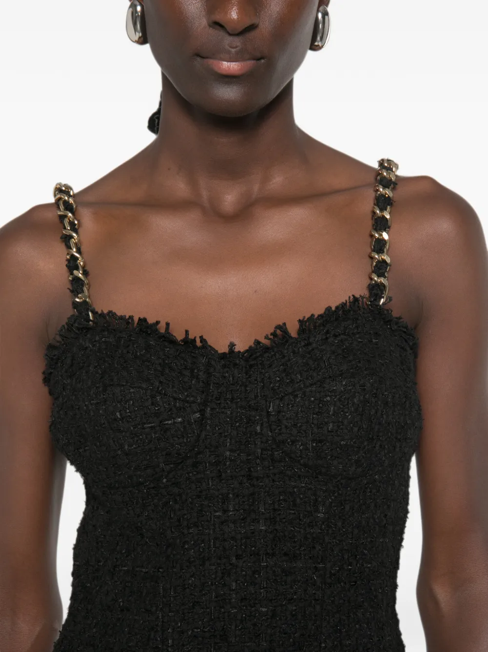 Balmain Tweed top met kettingbandje Zwart