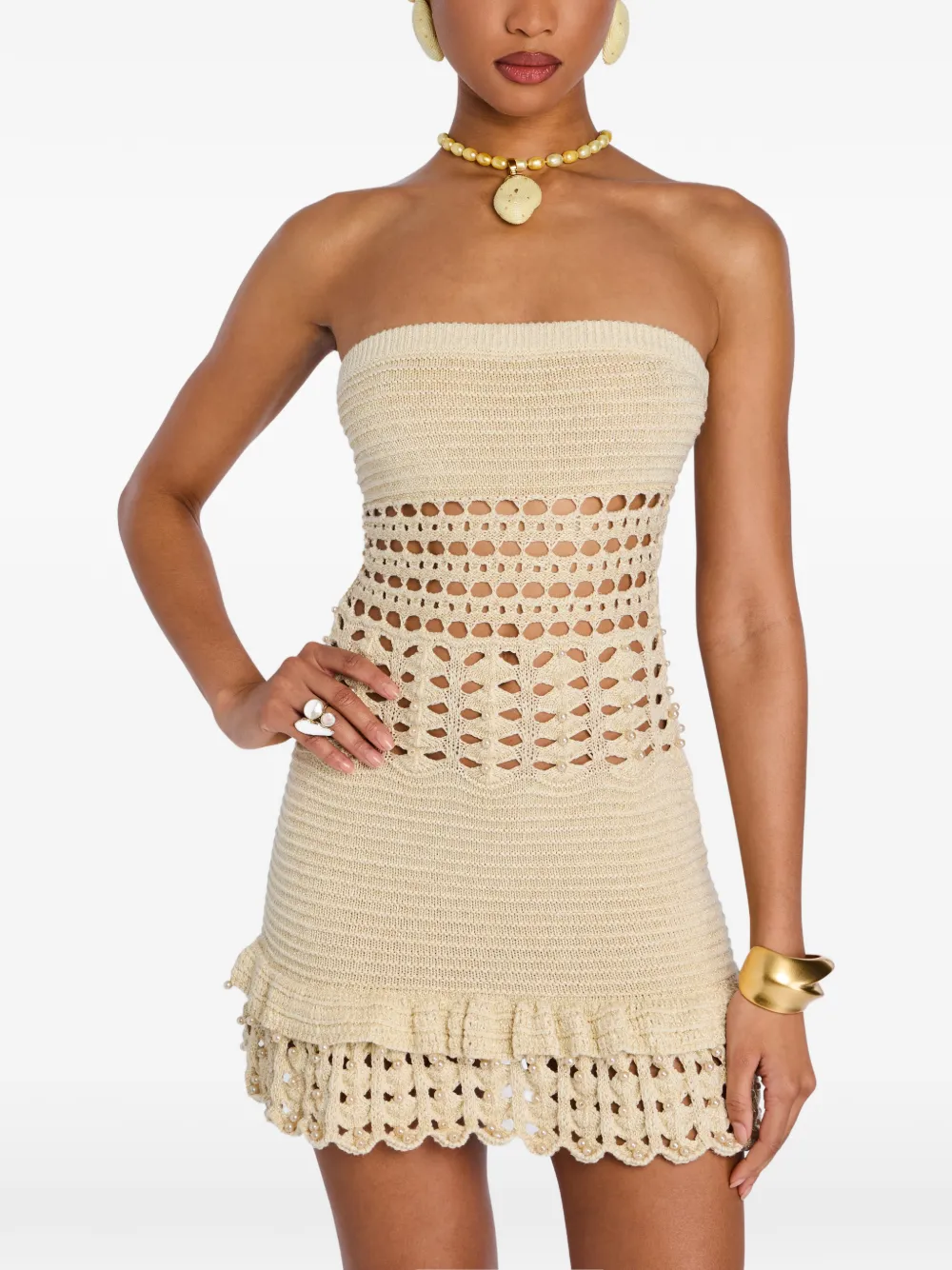 Retrofete Vali crochet-knit dress - Toni neutri