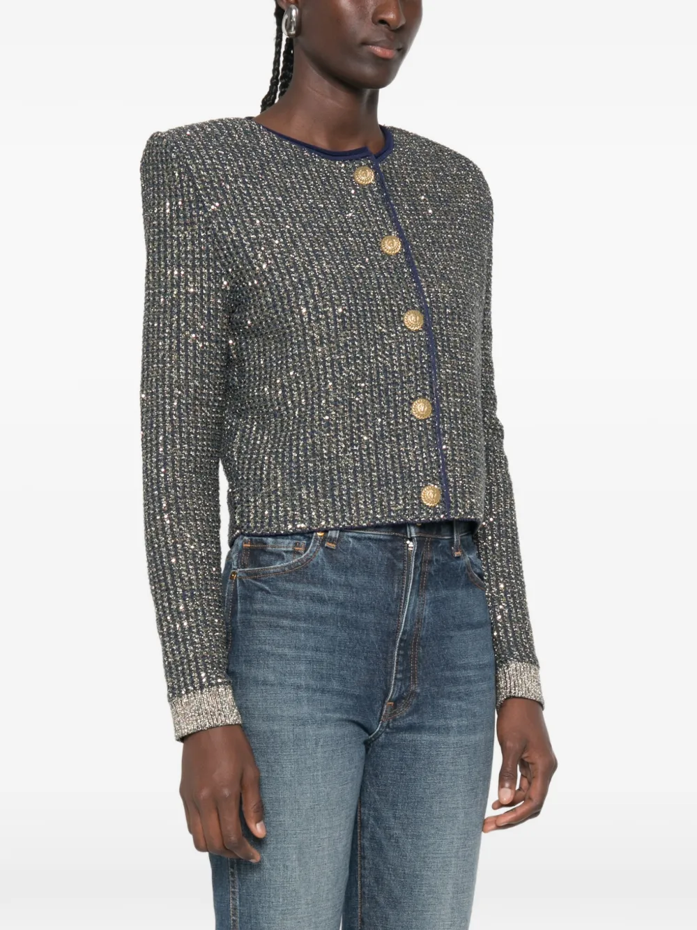 Balmain Tweed vest met glitters Blauw