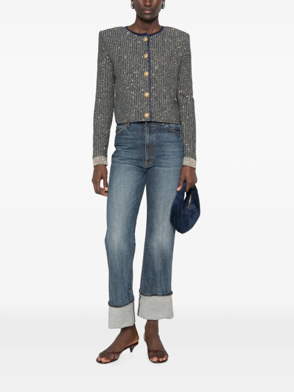 Balmain Tweed vest met glitters Blauw