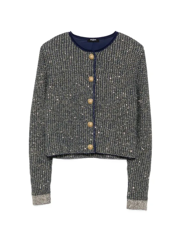 Balmain グリッターツイードカーディガン | ブルー | FARFETCH JP