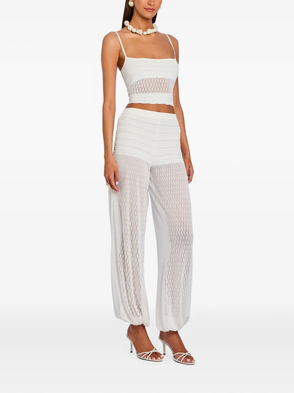 Retrofete Devyn pointelle gebreide broek Wit